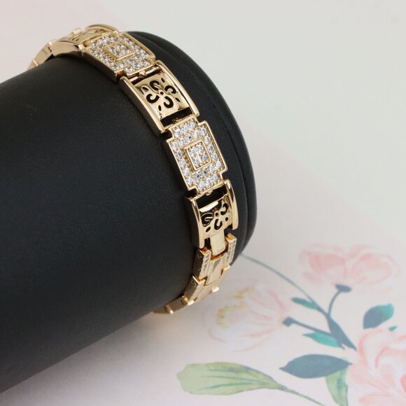 "Rose Gold Plated Designer Bracelet with Intricate Square Accents, XPBL0947 - Picture 9 of 12